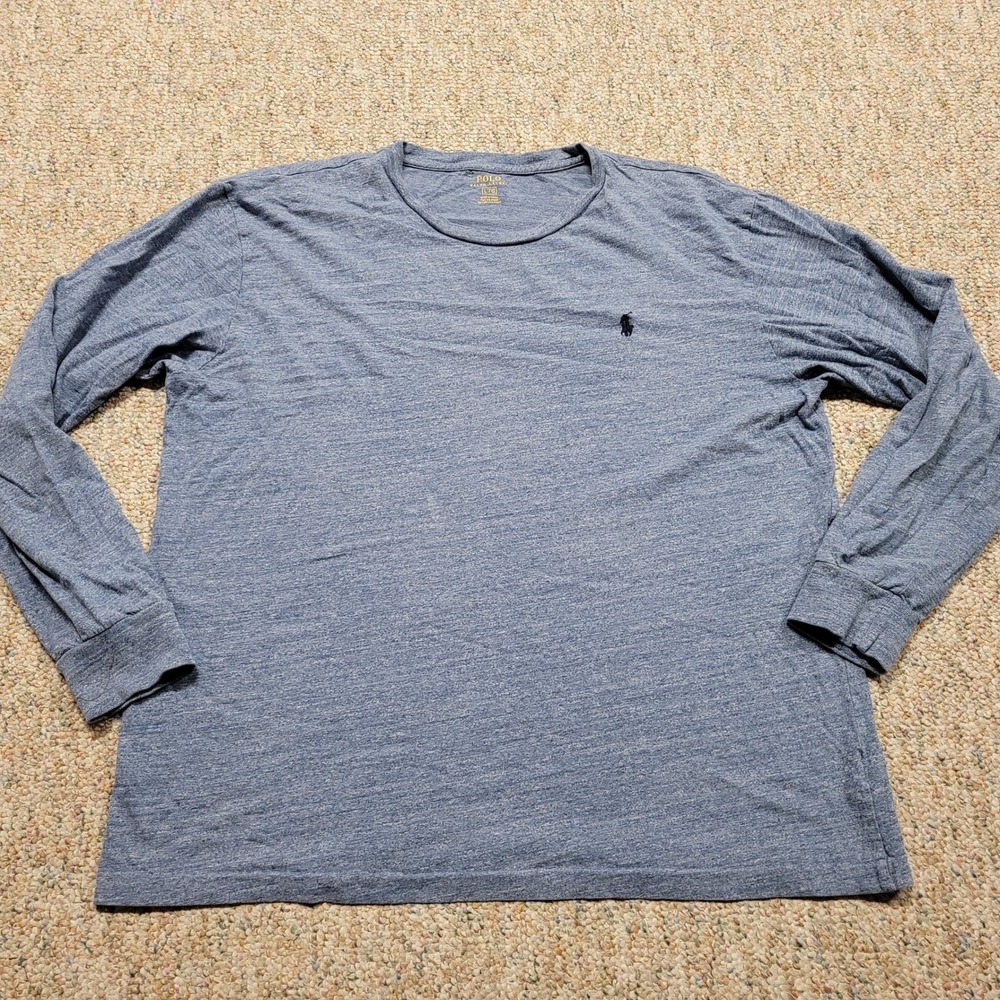 Polo Ralph Lauren Shirt Men Large Blue Heathered Long Sleeve Logo Basic Tee Pony